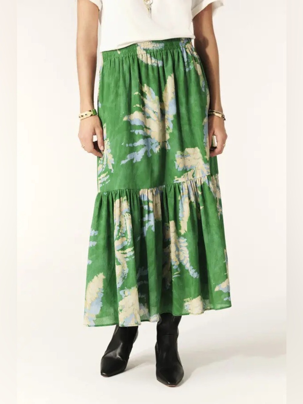 ba&sh Plarie Cotton Voile Tiered Midi Skirt | Green | FR 38 (US 6)
